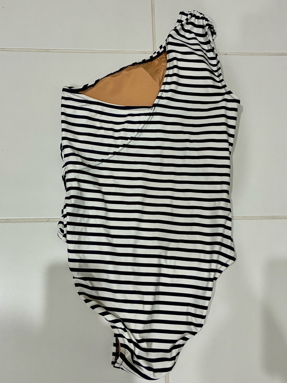 J. Crew Striped One-Shoulder One-Piece Swimsuit in Navy and White - Picture 2 of 10